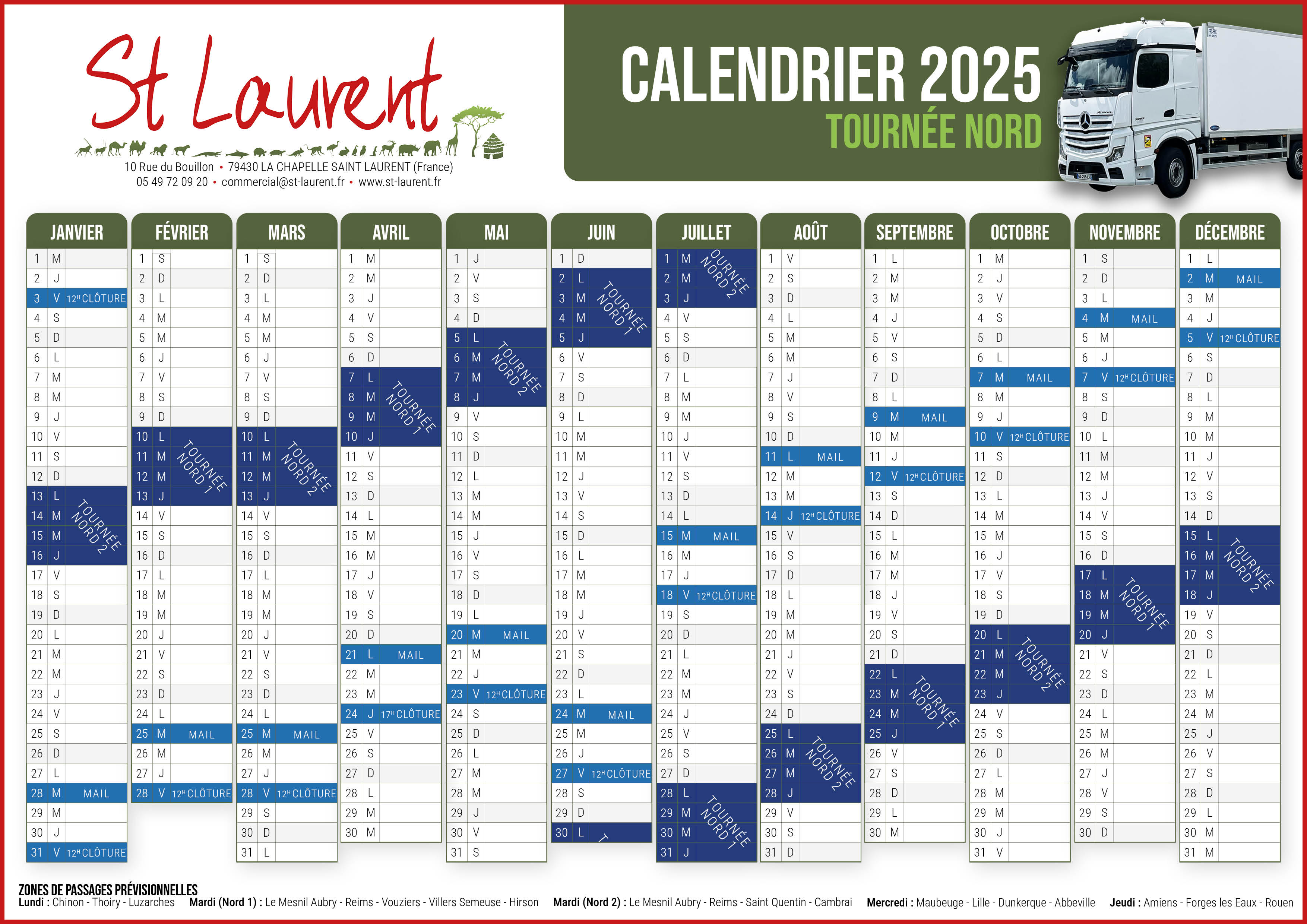 Calendrier tournée Nord 2025